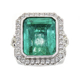 Emerald & Diamond Ring in 14K White Gold