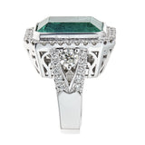 Emerald & Diamond Ring in 14K White Gold