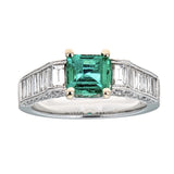 Emerald & Diamond Ring in 18K White Gold