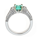 Emerald & Diamond Ring in 18K White Gold