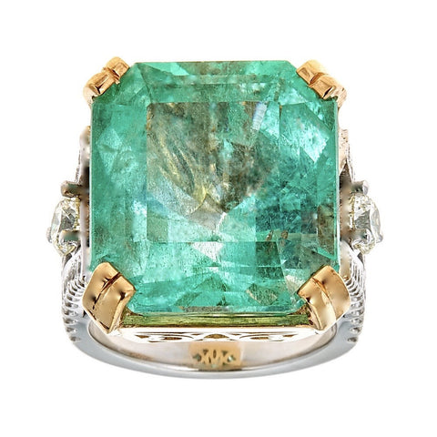 Emerald & Diamond Ring in 14K Two-Tone Gold