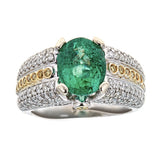 Emerald & Diamond Ring in 14K White Gold