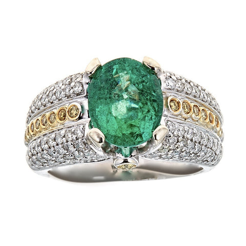 Emerald & Diamond Ring in 14K White Gold