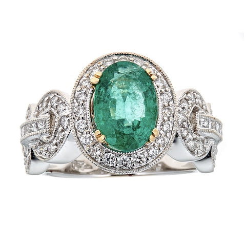 Emerald & Diamond Ring in 14K White Gold