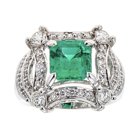 Emerald & Diamond Ring in 14K White Gold