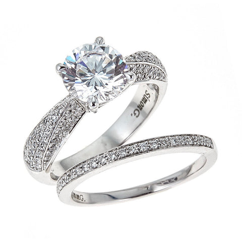 Simon G. 18K White Gold Engagement & Wedding Ring Set