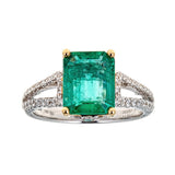 Emerald & Diamond Ring in 18K White Gold