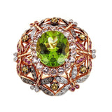 Peridot, White Sapphire, Pink Sapphire & Diamond 18K Yellow Gold Ring