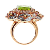 Peridot, White Sapphire, Pink Sapphire & Diamond 18K Yellow Gold Ring