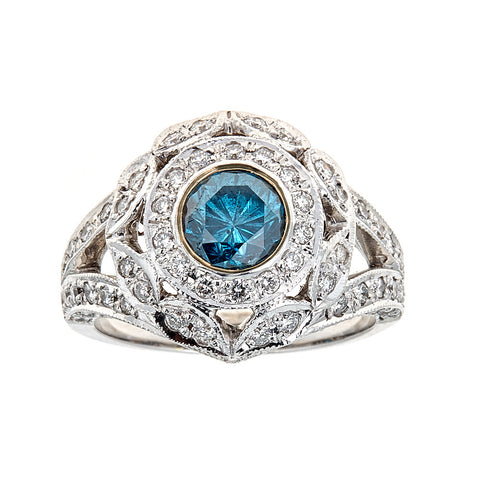 Blue Diamond & White Diamond 18K White Gold & Ring