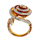 Enameled 18K Yellow Gold & Diamond Ring