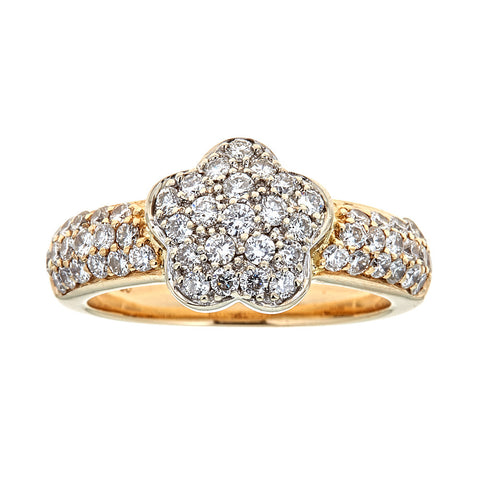 18K Yellow Gold & Diamond Flower Ring
