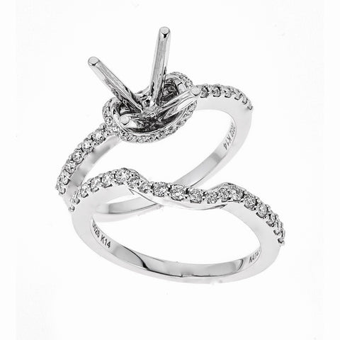 14K White Gold Engagement & Wedding Ring Set