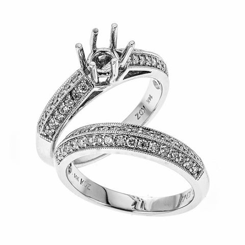 14k White gold and Diamonds Wedding Set