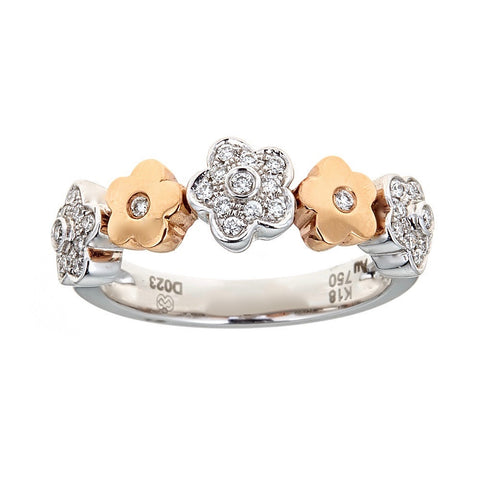 18K Two-Tone Gold & Diamond Flower Ring