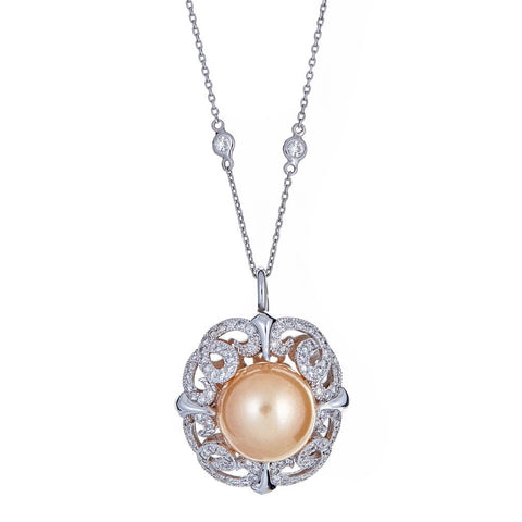 14K White Gold Tahitian Pearl & Diamond Pendant