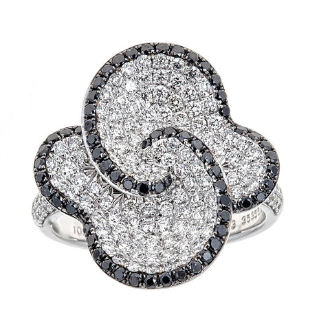 Simon G. Black & White Diamond 18K White Gold Flower Ring