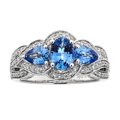 Ceylon Sapphire & Diamond 14K White Gold Ring