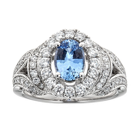 Ceylon Sapphire & Diamond 14K White Gold Ring