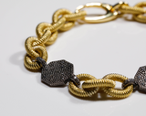 Designer Link Bracelet with 3 Diamond Pavé Disks