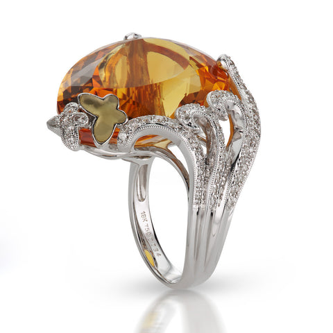 Madeira Citrine & Diamond Butterfly Ring in 18K Gold