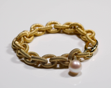 Designer Link Bracelet with a Diamond & Pearl Charm