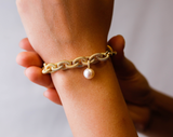 Designer Link Bracelet with a Diamond & Pearl Charm