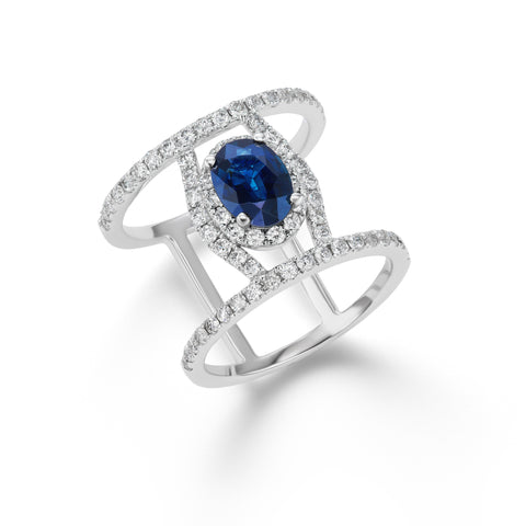 Sapphire & Diamond Ring in 14K White Gold