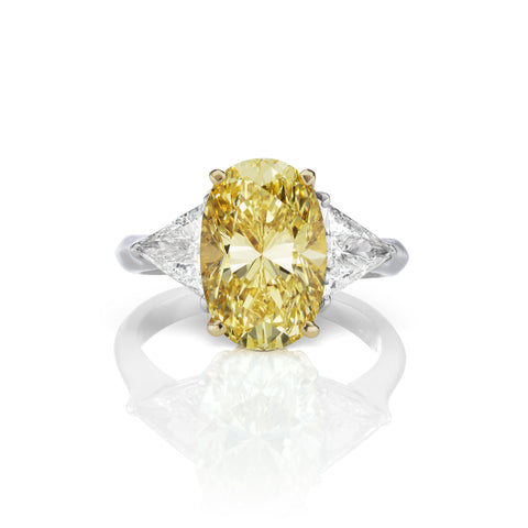 Yellow Diamond & White Diamond Ring in 18K White Gold