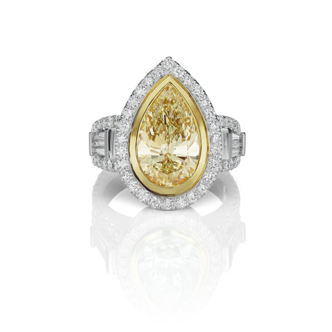 Yellow & White Diamond Ring in 18K White Gold