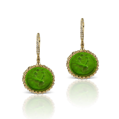 Emerald Green Earrings in 18K Yellow Gold