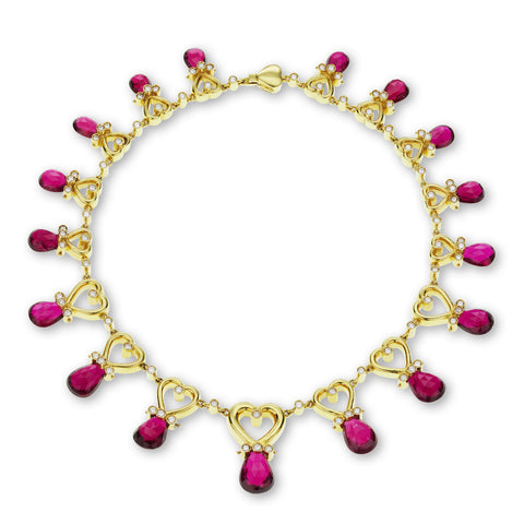 18K Yellow Gold Rubellite & Diamond Necklace
